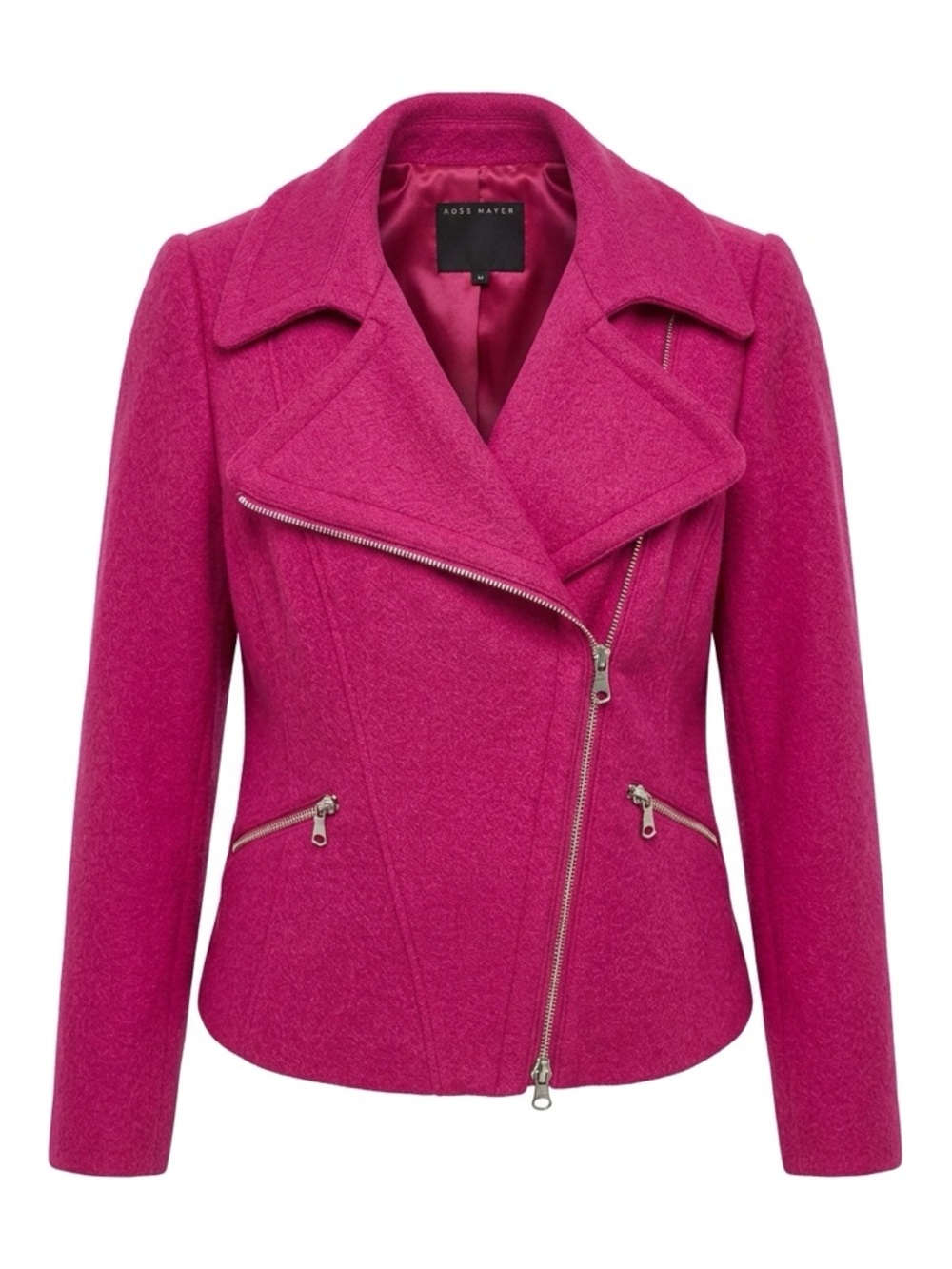 🇨🇦ROSS MAYER Bright Fuchsia Wool Moto Jacket with Asymmetric Zip